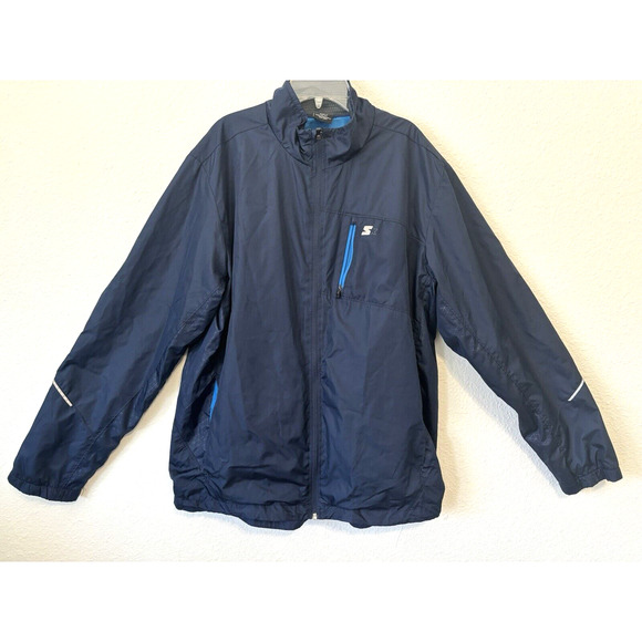 Starter Jacket Mens Larger Dark‎ Navy Warm Up Jacket Zip Up Front Pockets - Picture 1 of 7
